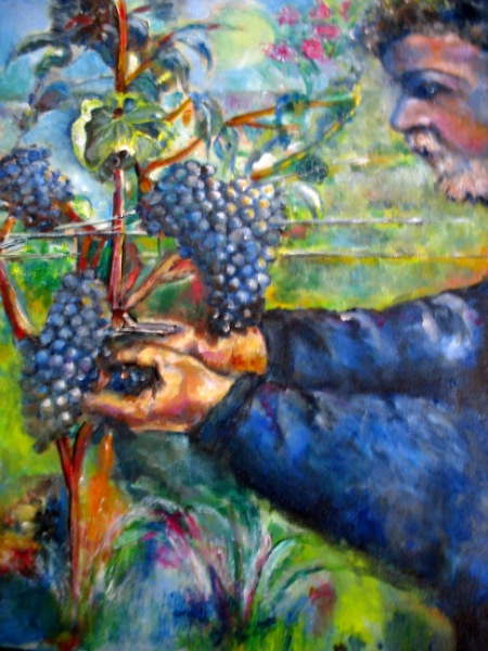 De druivenplukker afm 50 x 60 cm olie op linnen